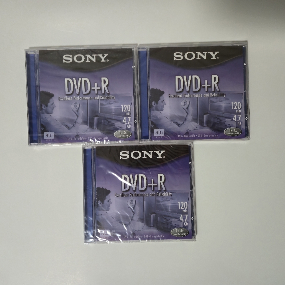 3 Sony Recordable DVD+R Discs 120 Minutes 4.7GB
